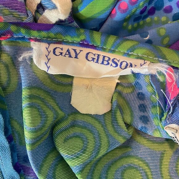 Vintage 70s Gay Gibson Psychedelic Ruffle Flutter Sleeve Maxi Dress Abstract S/M - Picture 13 of 15